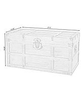 Vintiquewise Wooden Rectangular Lined Rustic Storage Trunk with Latch, Medium