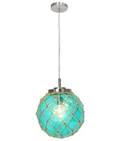 Elegant Designs Buoy Netted Brushed Nickel Coastal Ocean Sea Glass Pendant with Natural Rope