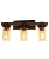 Elegant Designs Industrial Rustic Lantern Restored Wood Look 3 Light Bath Vanity