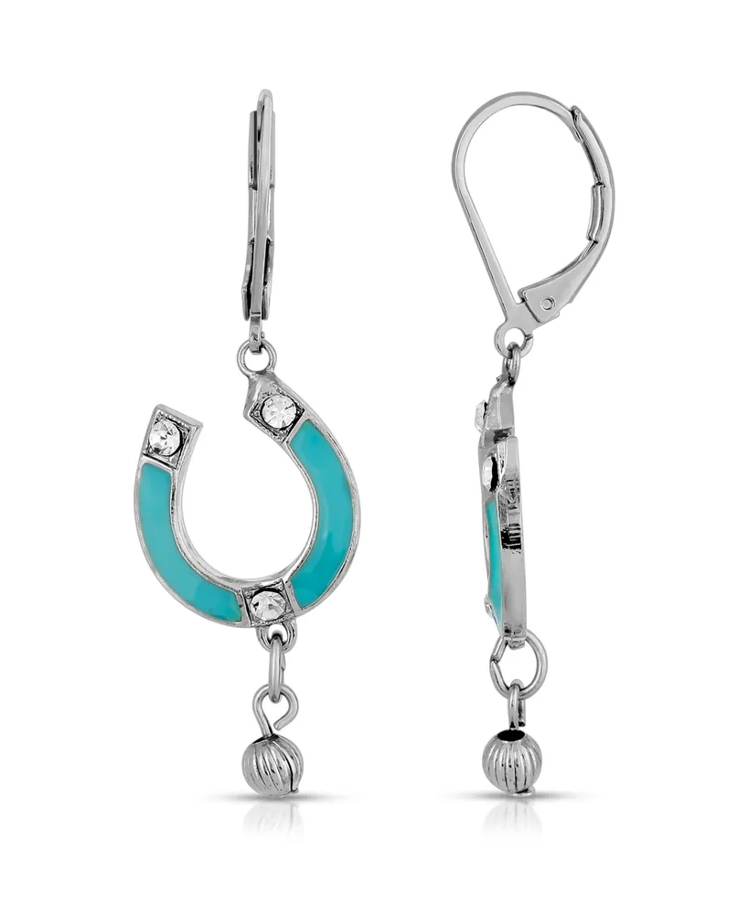 2028 Silver-Tone Enamel with Crystal Accents Horsehoe Drop Earrings