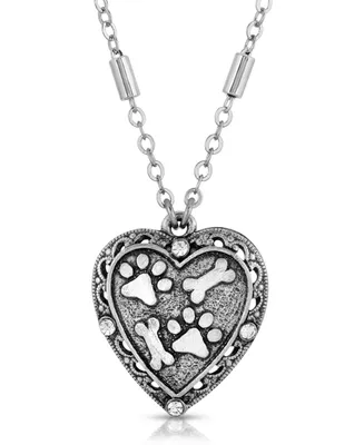 2028 Silver Tone Heart Paw and Bones Necklace