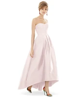 Alfred Sung Women's Strapless Satin High Low Dress with Pockets