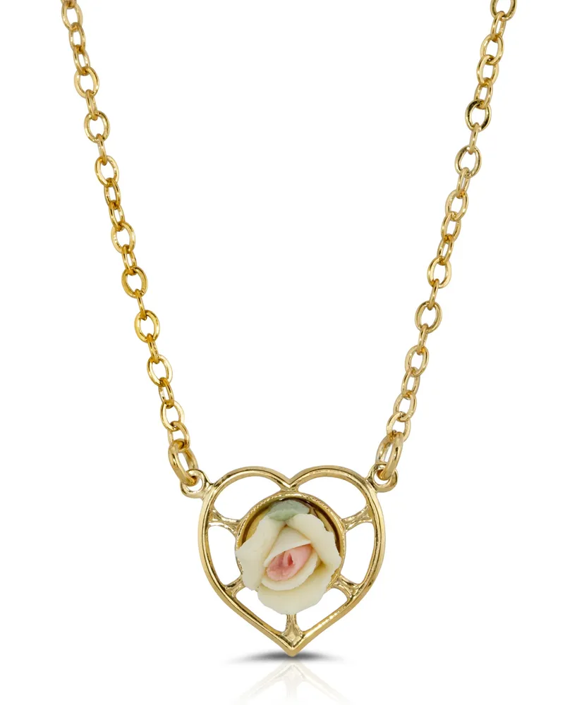 2028 14K Gold-Dipped Porcelain Rose Heart Necklace