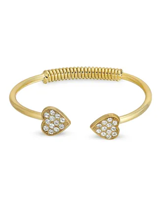2028 14K Gold-Dipped Pave Crystal Heart Coil Spring C-Cuff Bracelet - Gold
