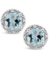 Gemstone (6mm) and Diamond Accent Stud Earrings Sterling Silver