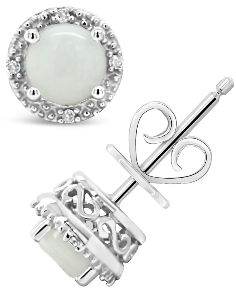 Opal (5/8 ct. t.w.) and Diamond Accent Stud Earrings in Sterling Silver