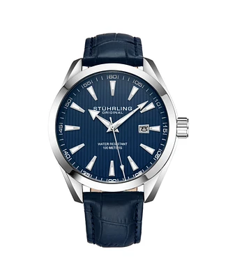 Stuhrling Men's Blue Leather Strap Watch 42mm