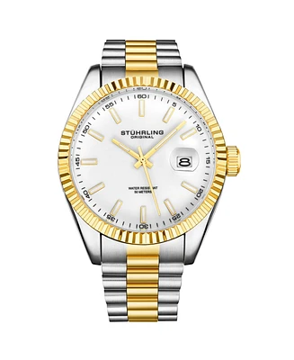 Stuhrling Men's Silver - Gold Tone Layered Stainless Steel Bracelet Watch 42mm