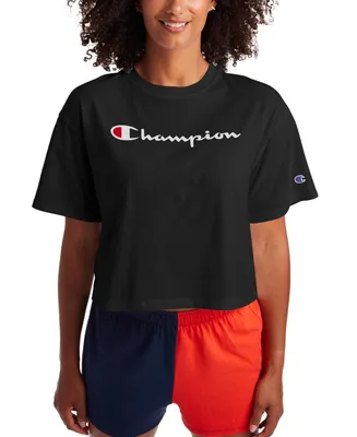 Champion Women's Script Logo Relaxed Cropped T-Shirt