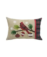 Manor Luxe Cardinal Noel Peace Joy Jute Christmas Pillow