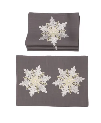 Manor Luxe Sparkling Snowflakes Embroidered Double Layer Christmas Placemats - Set of 4