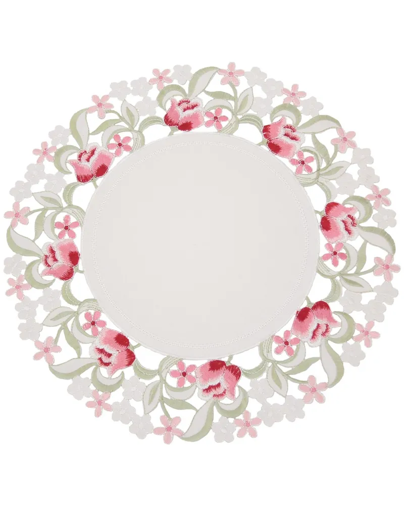 Manor Luxe Lush Rosette Embroidered Cutwork Round Placemats - Set of 4