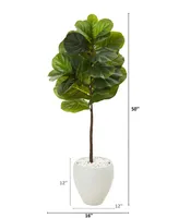 Nearly Natural 50in. Fiddle Leaf Artificial Tree in White Planter Real Touch