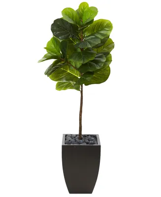 Nearly Natural 4.5ft. Fiddle Leaf Artificial Tree in Black Planter Real Touch