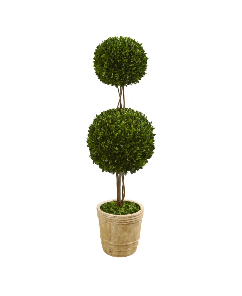 Nearly Natural 4ft. Preserved Boxwood Double Ball Topiary Tree in Planter