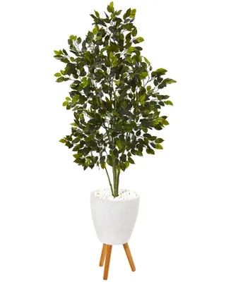 Nearly Natural 5ft. Ficus Artificial Tree in White Planter with Stand
