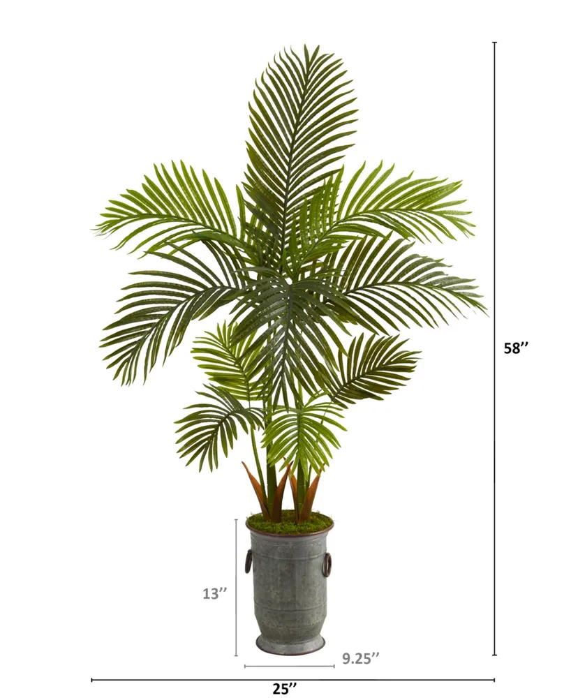 Nearly Natural 58in. Areca Palm Artificial Tree in Vintage Metal Planter