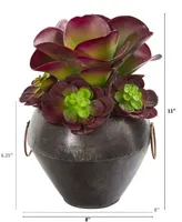 Nearly Natural 11in. Echeveria and Succulent Artificial Plant in Metal Bowl