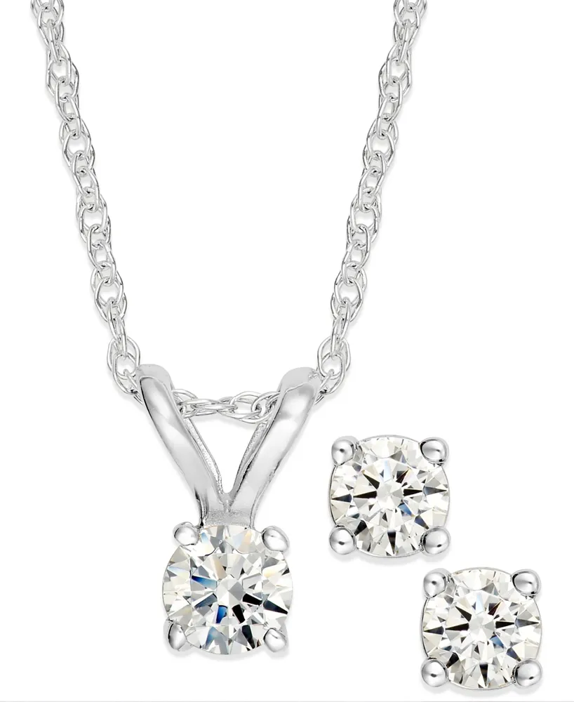 Round-Cut Diamond Pendant Necklace and Earrings Set in 10k Yellow or White Gold (1/4 ct. t.w.)