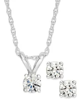 Round-Cut Diamond Pendant Necklace and Earrings Set in 10k Yellow or White Gold (1/4 ct. t.w.)