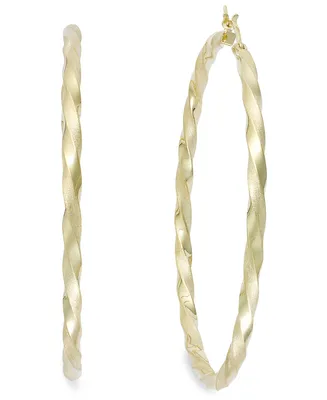 Twist Hoop Earrings 14k Gold Plated Sterling Silver or (60mm)