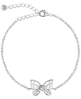 Bodifine Cubic Zirconia Butterfly Sterling Silver-Tone Anklet