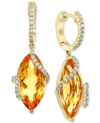 Sunset by Effy Citrine & Diamond Drop Earrings 14k Gold (Also available Pink Amethyst, Green Amethyst and London Blue Topaz)