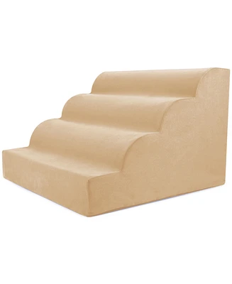 Home Base Pet Stairs, 4-Step Dog Steps for Bed and Couch, Soft Ramp Cats Dogs, High Density Foam Scalloped Design