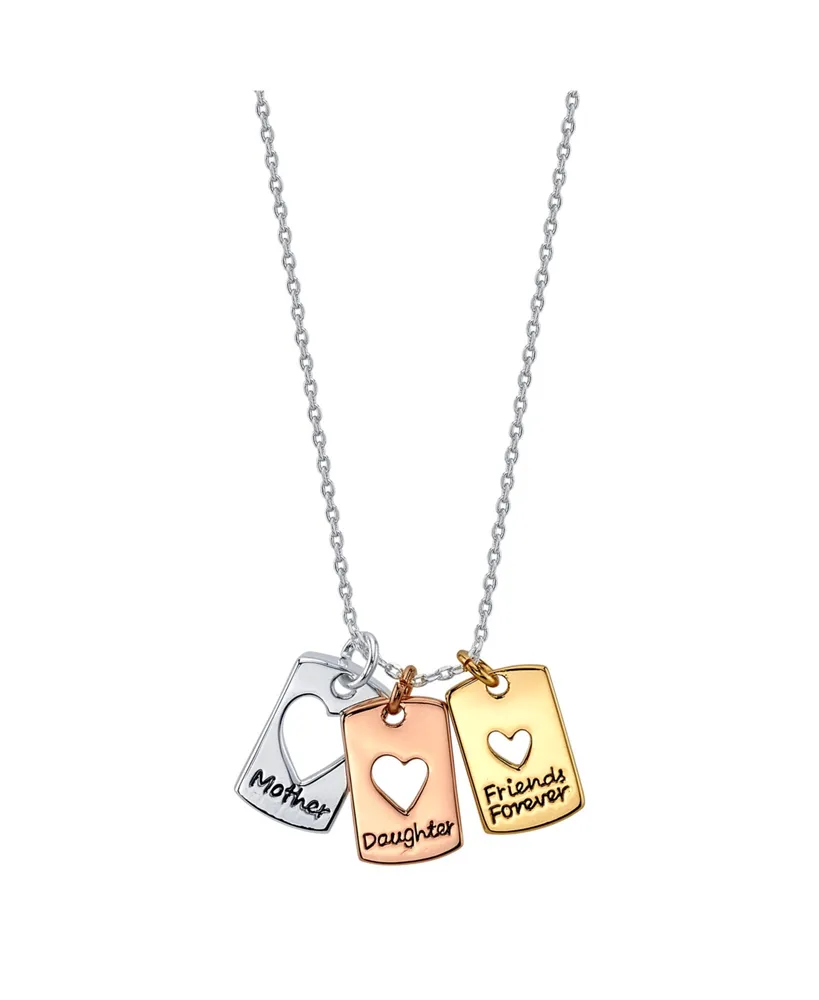 Unwritten Tri-Tone Plated Silver "Mother Daughter Friends Forever" Heart Pendant Necklace