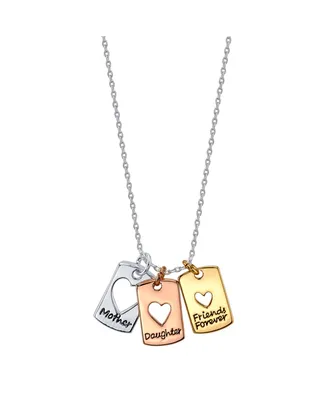 Unwritten Tri-Tone Plated Silver "Mother Daughter Friends Forever" Heart Pendant Necklace