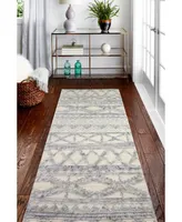 Bb Rugs Natural Wool M133 Ivory and Blue 2'6" x 8' Runner Rug