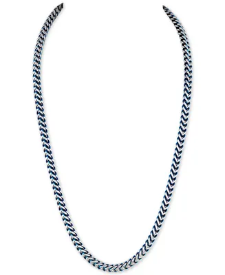 Esquire Men's Jewelry Fox Chain Necklace in Stainless Steel and Blue Ion-Plate, Created for Macy's