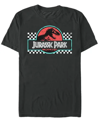 Fifth Sun Jurassic Park Men's Retro Colors Checkered Logo Short Sleeve T-Shirt