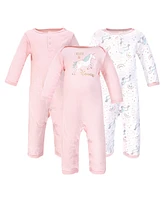 Hudson Baby Baby Girls Hudson Cotton Coveralls 3pk, Glitter Unicorn