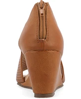 Journee Collection Women's Aretha Perforated Peep Toe Wedge Sandals