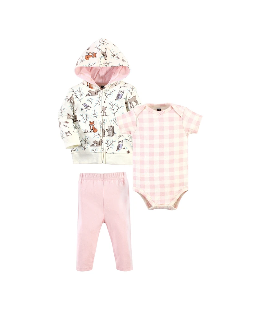 Hudson Baby Girls Cotton Hoodie, Bodysuit or Tee Top and Pant Set