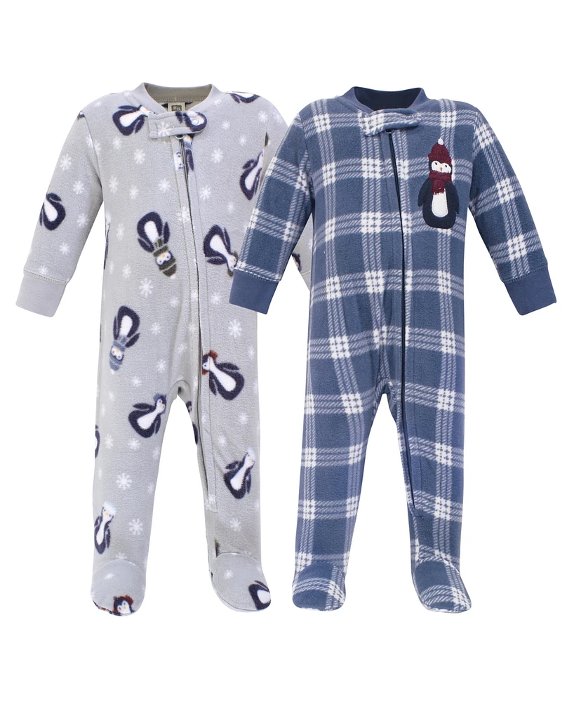 Hudson Baby Boys Fleece Zipper Sleep and Play 2pk, Blue Penguin