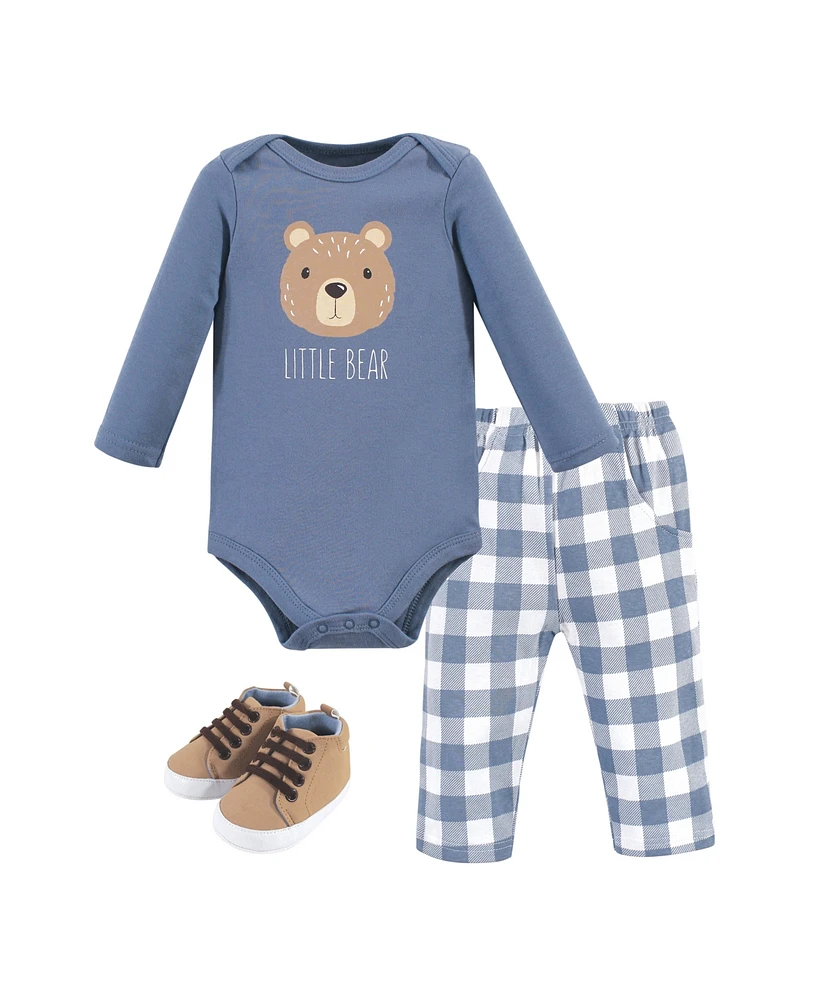 Hudson Baby Baby Boys Cotton Bodysuit, Pant and Shoe 3pc Set Bear