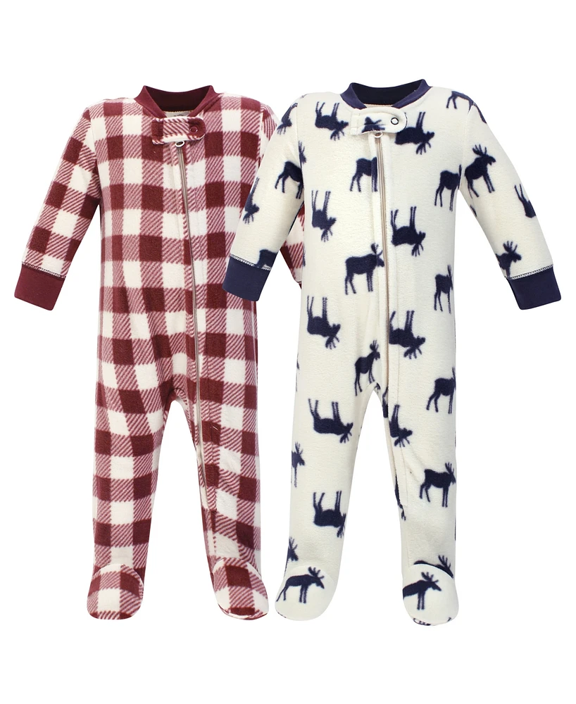 Little Treasure Baby Girls and Boys Moose Fleece Sleep Play, Pack of 2