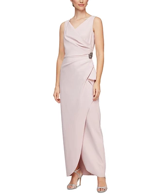 Alex Evenings Draped Embellished Compression Column Gown
