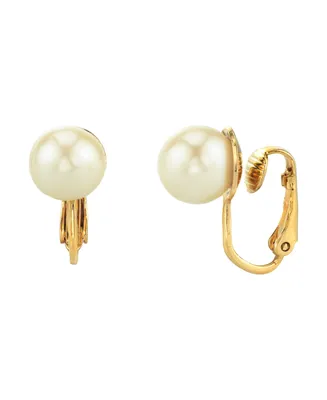 2028 14K Gold-Dipped Imitation Pearl Clip Earrings