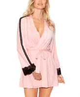 iCollection Women's Elegant Knit Ultra Soft Contrast Lace Robe Lingerie