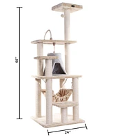 Armarkat 65" Real Wood Cat Tree with Sisal Rope, Hammock, and Soft-Side Playhouse - Model A6501