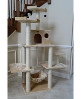 Armarkat 72" Beige Real Wood Cat Tree with Condo, Scratching Post and Multiple Perches
