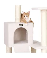 Armarkat Ivory Fleece Covered 53" High Real Wood Cat tre, B5301 - Classic Cat Tree with Ramp, Perch, and Playhouse