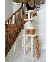 Armarkat Multi-Level Real Wood Cat Tower X8303 in Beige with Rope Swing, Condo, Ladder, and Perches