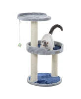 Armarkat Three-Level Real Wood Compact Scratcher, X2905, Gray W Plush Perch