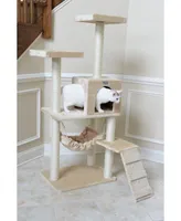 GleePet GP78570921 57-Inch Real Wood Cat Tree In Beige With Perches, Running Ramp, Condo And Hammock