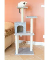 GleePet GP78571022 57-Inch Real Wood Cat Tree In Silver Gray With Two-Door Condo