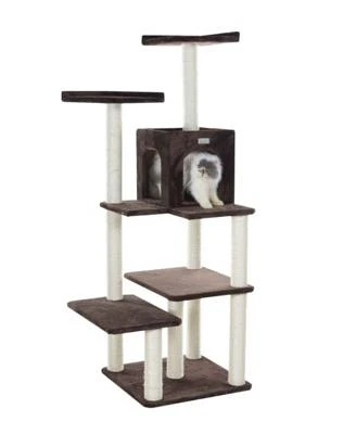 Gleepet Gp78680723 66 Inch Real Wood Cat Tree In Coffee Brown With Four Levels Two Perches Condo